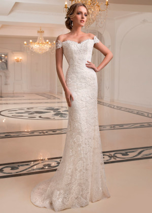 Off Shoulder Ivory Lace Tulle Sheer Back Sexy Wedding Dress